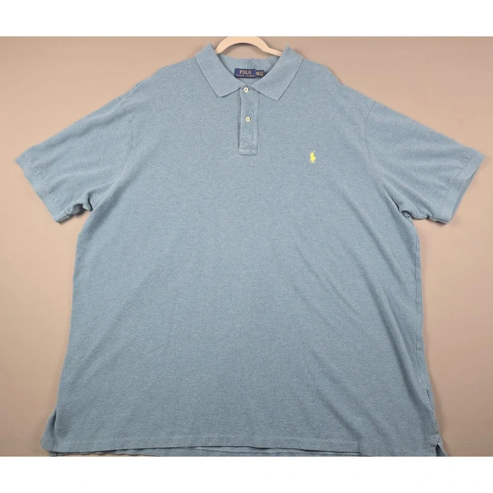 Polo Ralph Lauren Mens 4XLT Blue Heather Cotton Pique Short Sleeve Polo Shirt